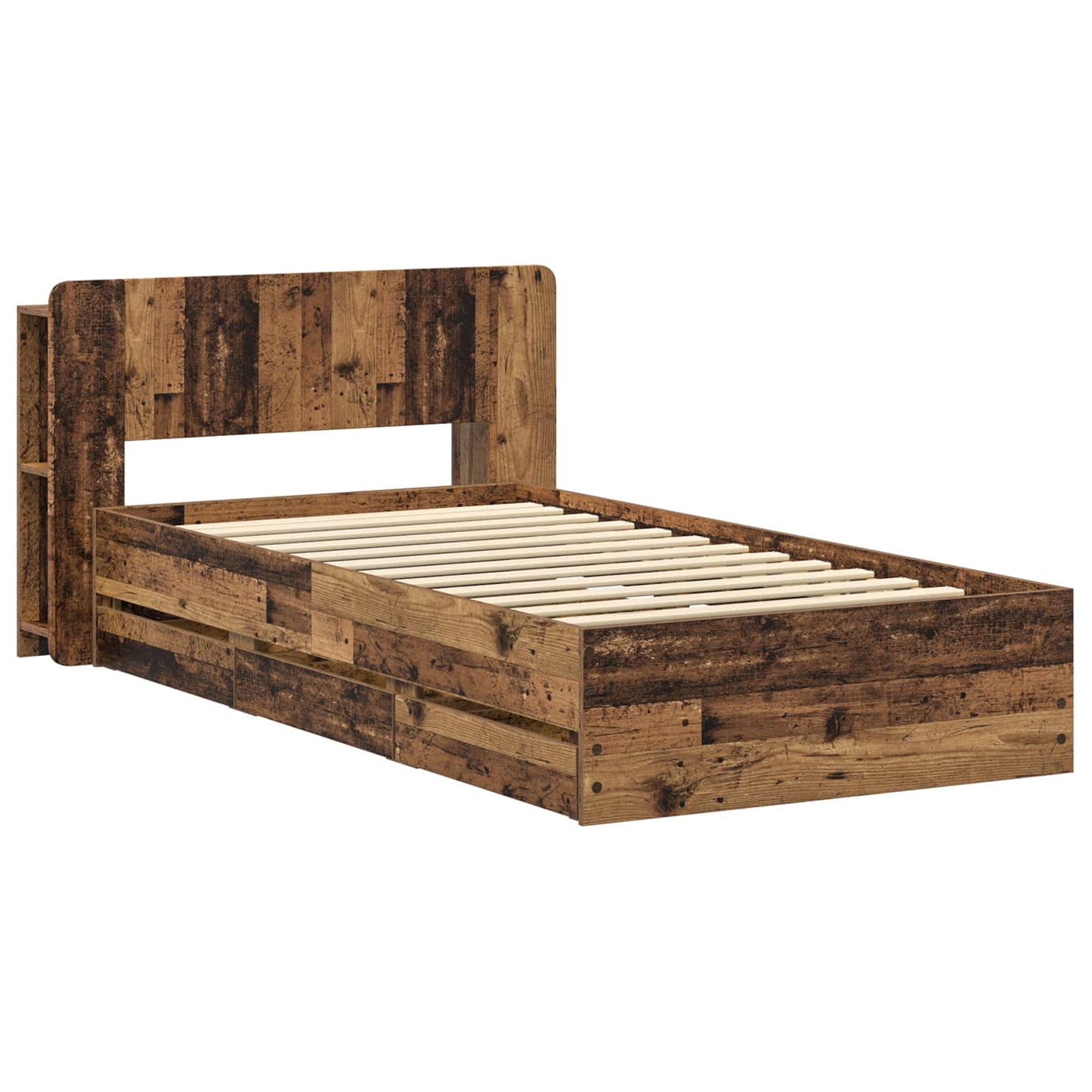 Bed Frame with Storage and Headboard Old Wood 80 x 200 cm