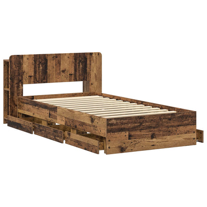 Bed Frame with Storage and Headboard Old Wood 80 x 200 cm