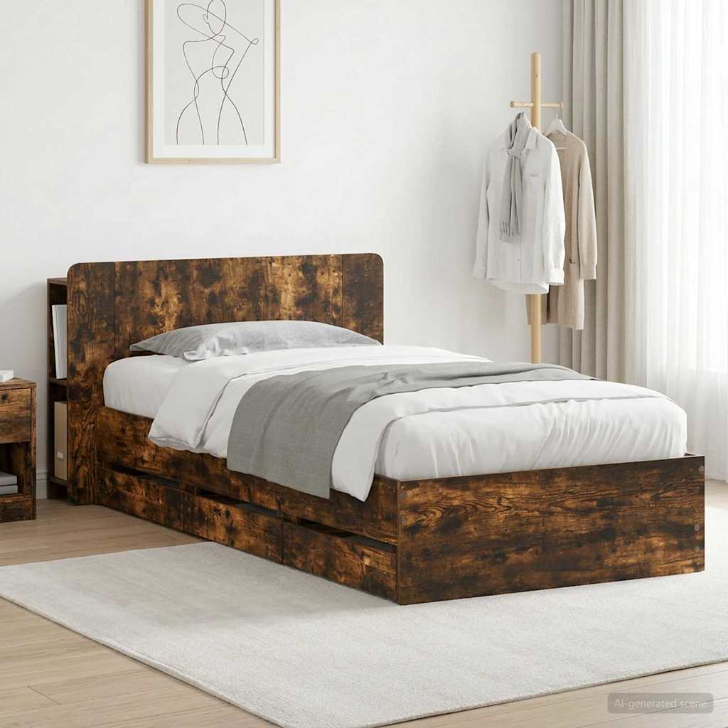 Bed Frame with Storage Smoked Oak 80 x 200 cm Engineered Wood