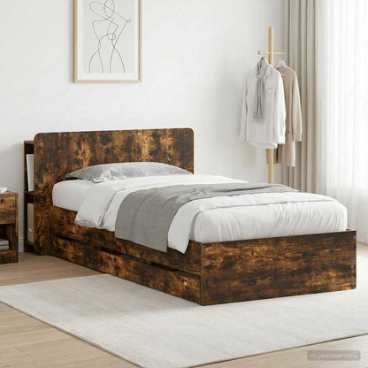 Bed Frame with Storage Smoked Oak 80 x 200 cm Engineered Wood