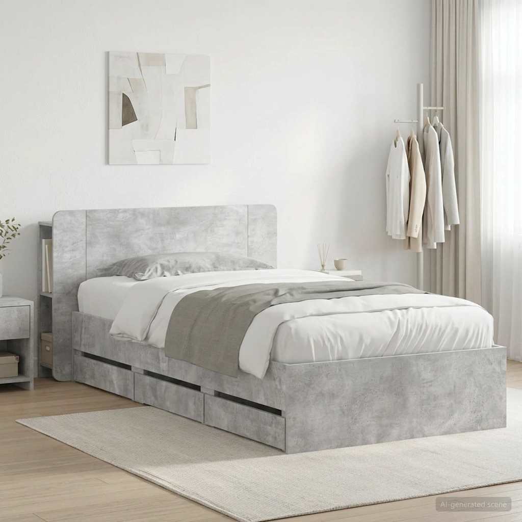 Bed Frame with Storage with Headboard Concrete Grey 90 x 190 cm