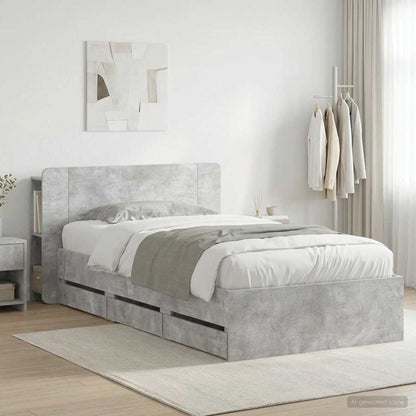 Bed Frame with Storage with Headboard Concrete Grey 90 x 190 cm