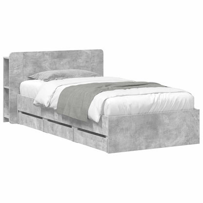 Bed Frame with Storage with Headboard Concrete Grey 90 x 190 cm