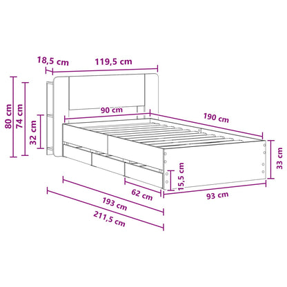 Bed Frame with Storage with Headboard Concrete Grey 90 x 190 cm