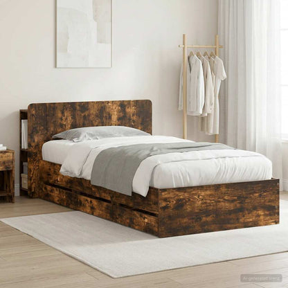 Bed Frame with Storage Smoked Oak 90 x 190 cm Engineered Wood