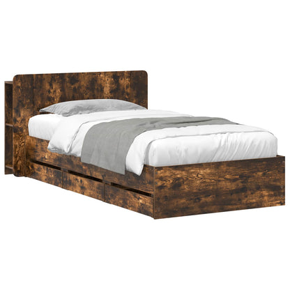 Bed Frame with Storage Smoked Oak 90 x 190 cm Engineered Wood