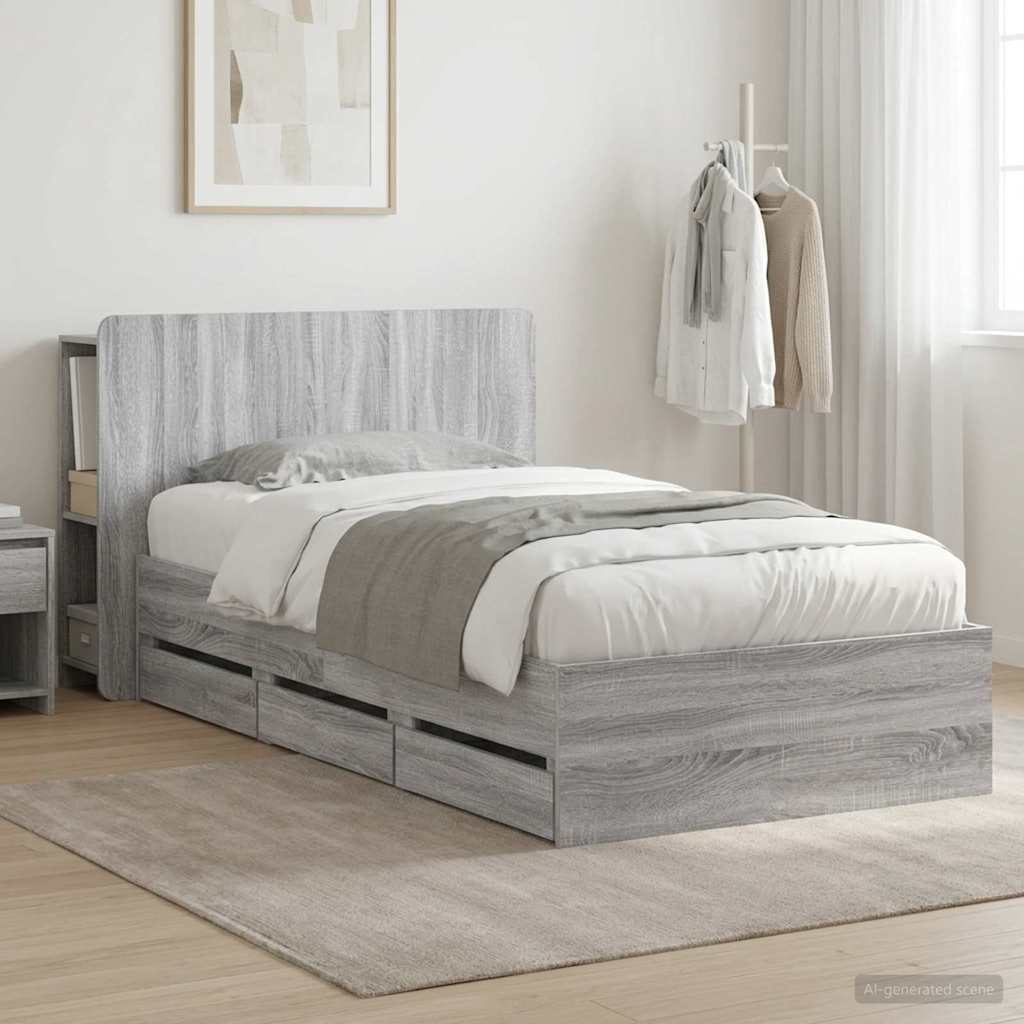 Bed Frame with Storage Grey Sonoma 100 x 200 cm Engineered Wood