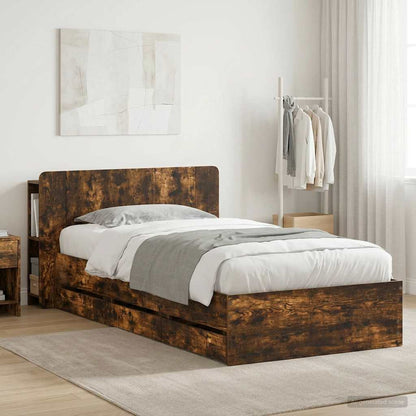 Bed Frame with Storage Smoked Oak 100 x 200 cm Engineered Wood
