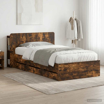 Bed Frame with Storage Smoked Oak 90 x 200 cm Engineered Wood