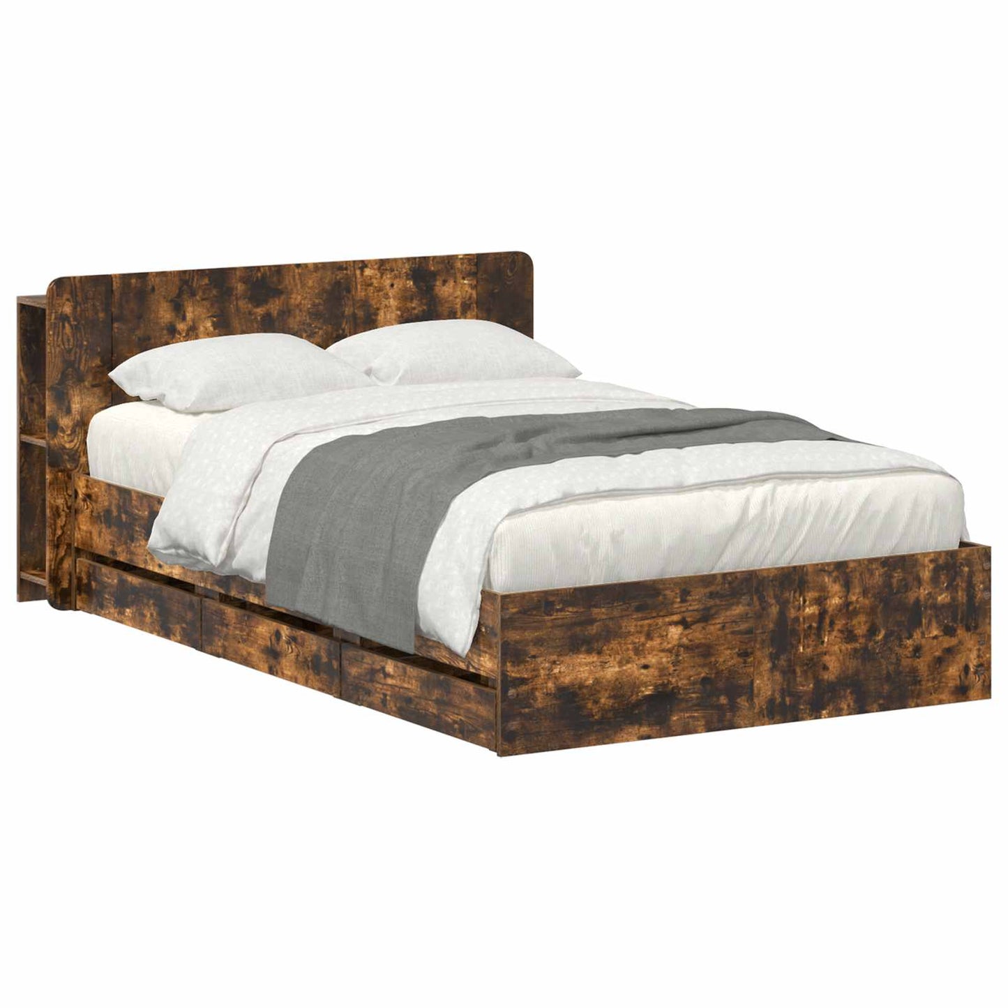 Bed Frame with Storage Smoked Oak 120 x 190 cm Engineered Wood