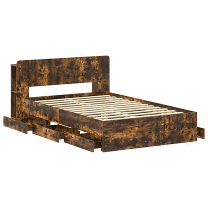 Bed Frame with Storage Smoked Oak 120 x 190 cm Engineered Wood