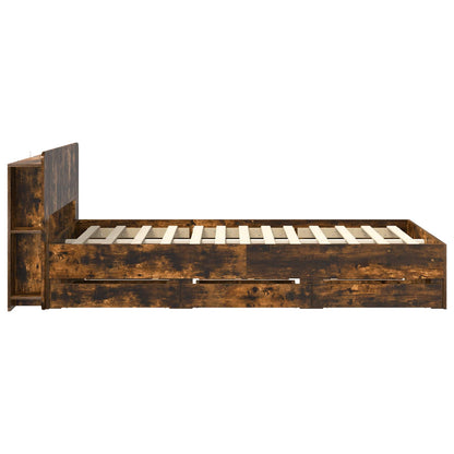 Bed Frame with Storage Smoked Oak 120 x 190 cm Engineered Wood