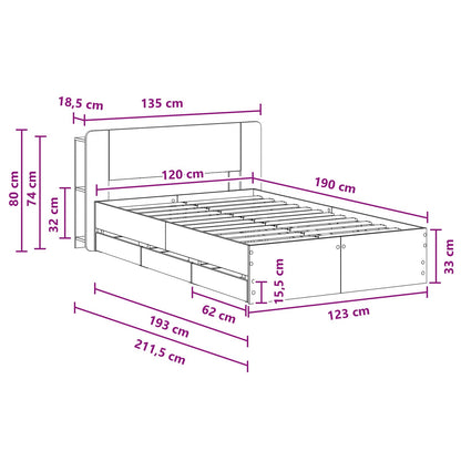 Bed Frame with Storage Smoked Oak 120 x 190 cm Engineered Wood