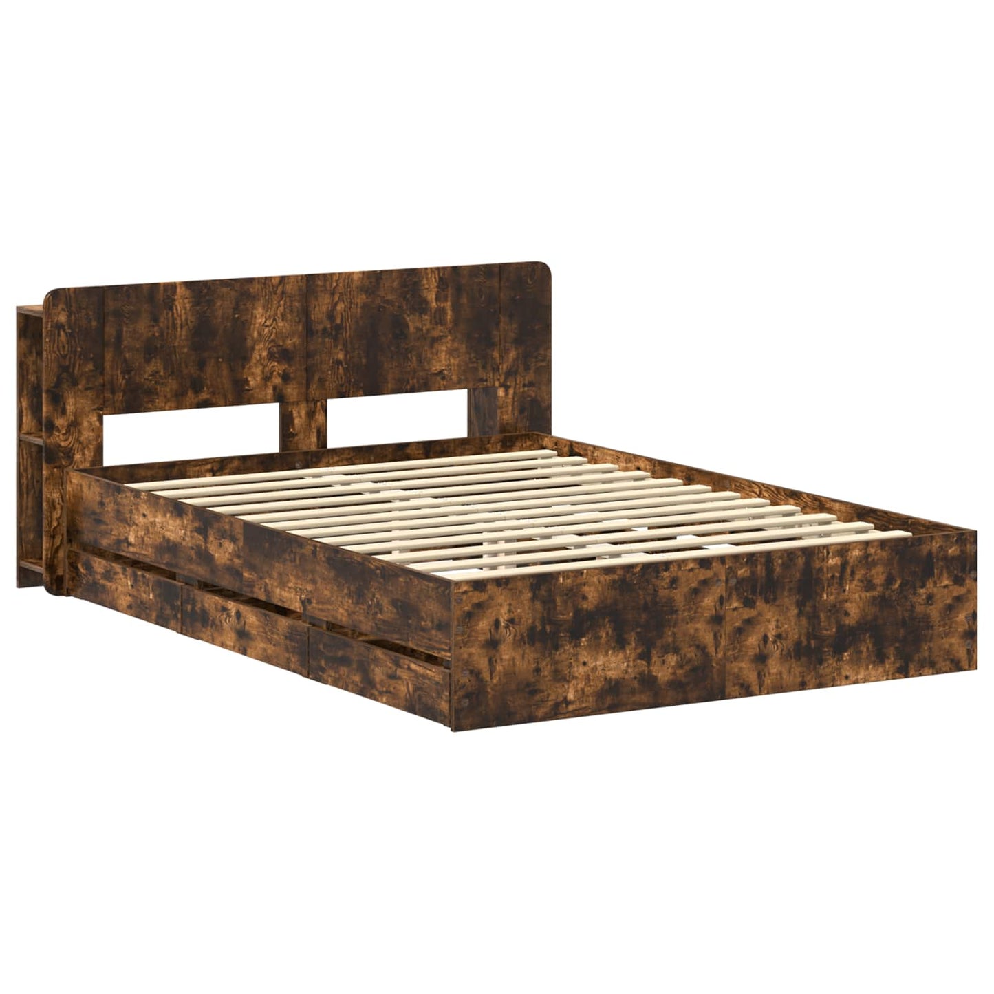 Bed Frame with Storage Smoked Oak 135 x 190 cm Engineered Wood