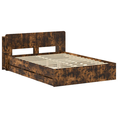 Bed Frame with Storage Smoked Oak 135 x 190 cm Engineered Wood