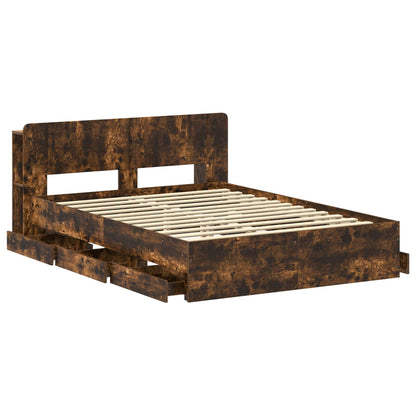 Bed Frame with Storage Smoked Oak 135 x 190 cm Engineered Wood