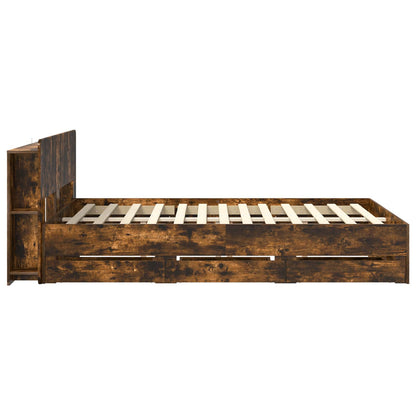 Bed Frame with Storage Smoked Oak 135 x 190 cm Engineered Wood