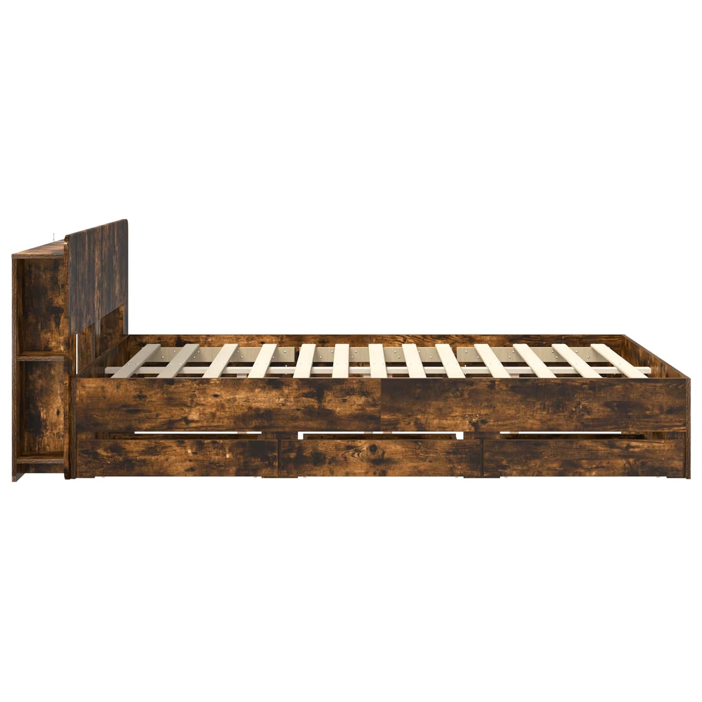 Bed Frame with Storage and Headboard Smoked Oak 135 x 190 cm