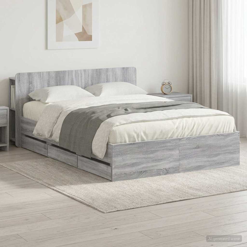 Bed Frame with Storage Grey Sonoma 140 x 200 cm Engineered Wood