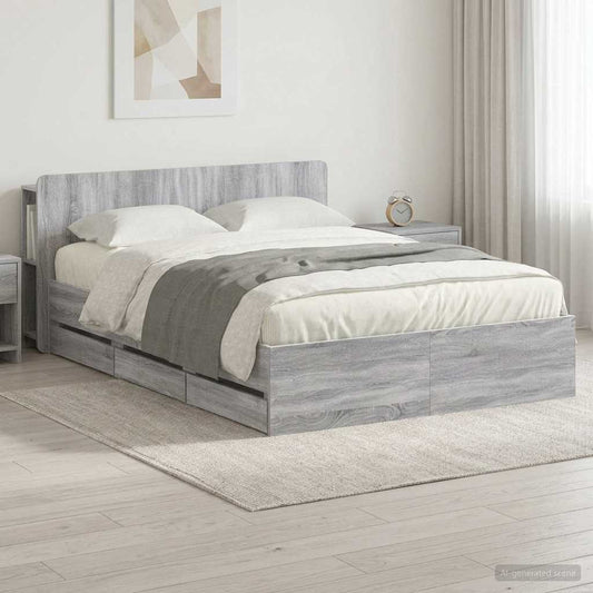 Bed Frame with Storage Grey Sonoma 140 x 200 cm Engineered Wood