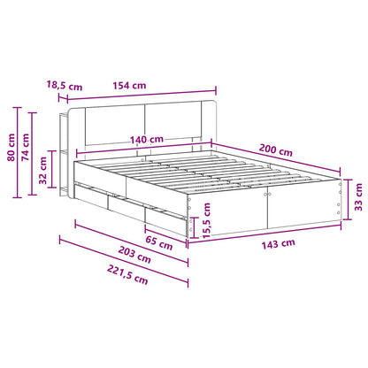 Bed Frame with Storage Grey Sonoma 140 x 200 cm Engineered Wood