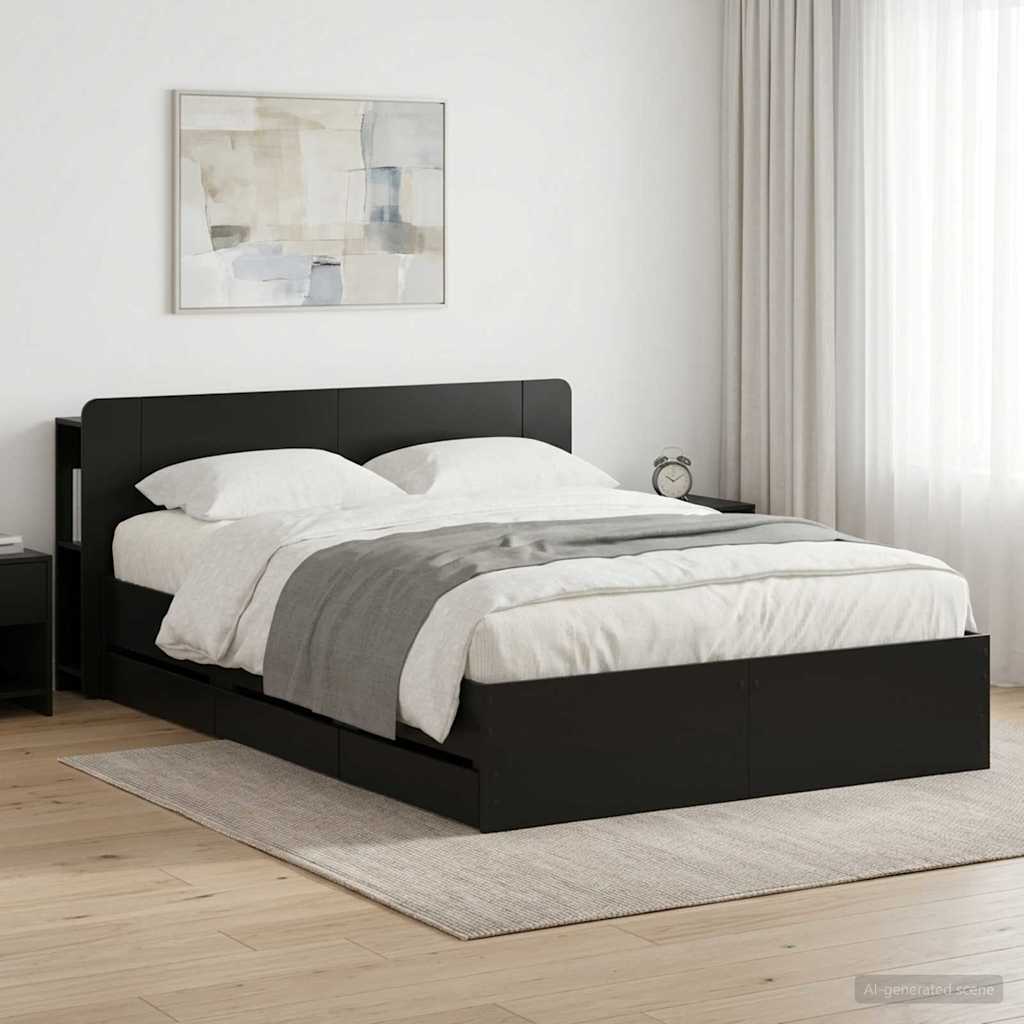 Bed Frame with Storage Black 150 x 200 cm Engineered Wood