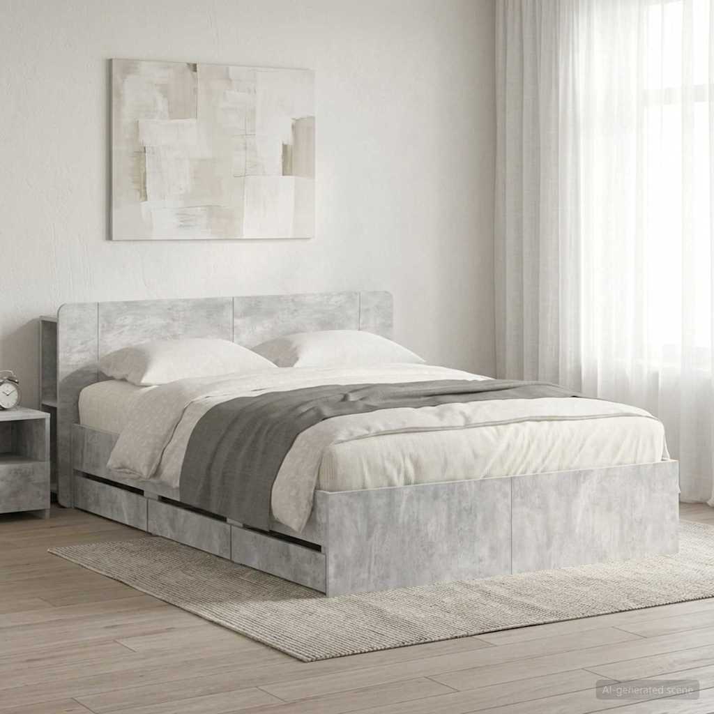 Bed Frame with Storage Concrete Grey 150 x 200 cm