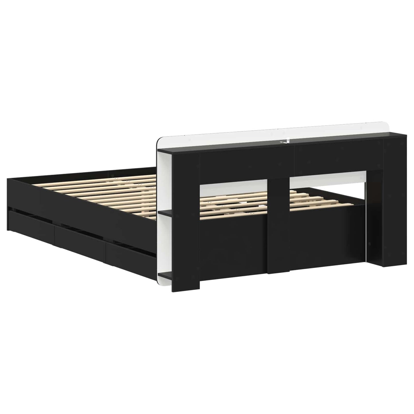 Bed Frame with Storage Black 160 x 200 cm Engineered Wood