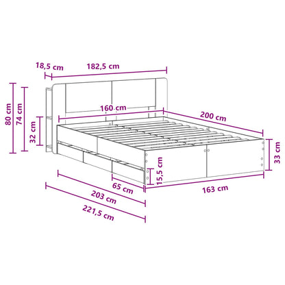 Bed Frame with Storage Black 160 x 200 cm Engineered Wood