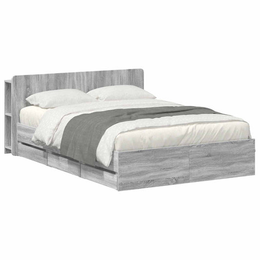 Bed Frame with Storage Grey Sonoma 160 x 200 cm Engineered Wood