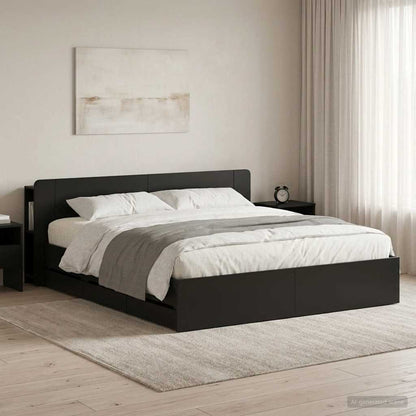 Bed Frame with Storage Black 180 x 200 cm Engineered Wood
