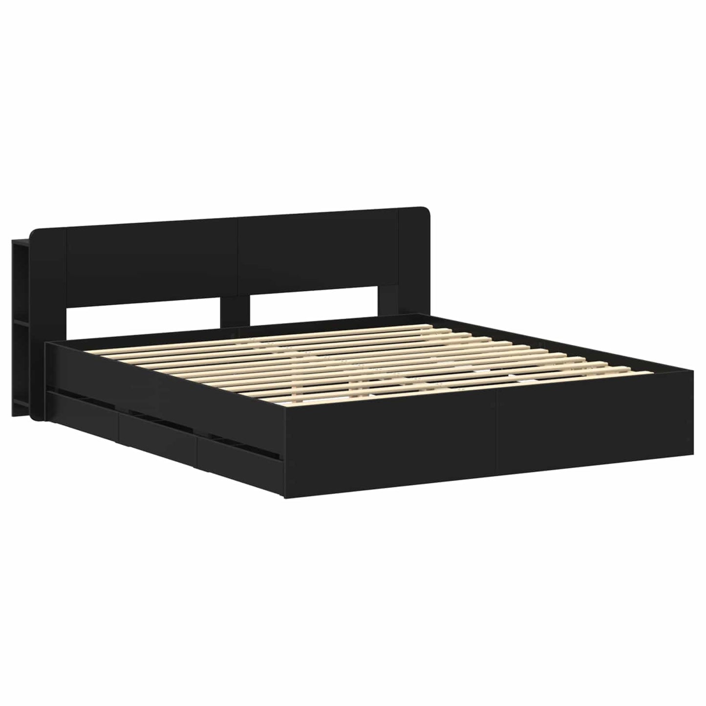 Bed Frame with Storage Black 180 x 200 cm Engineered Wood