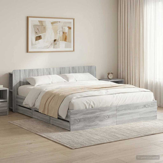 Bed Frame with Storage Grey Sonoma 180 x 200 cm Engineered Wood