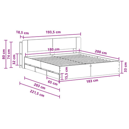 Bed Frame with Storage Grey Sonoma 180 x 200 cm Engineered Wood