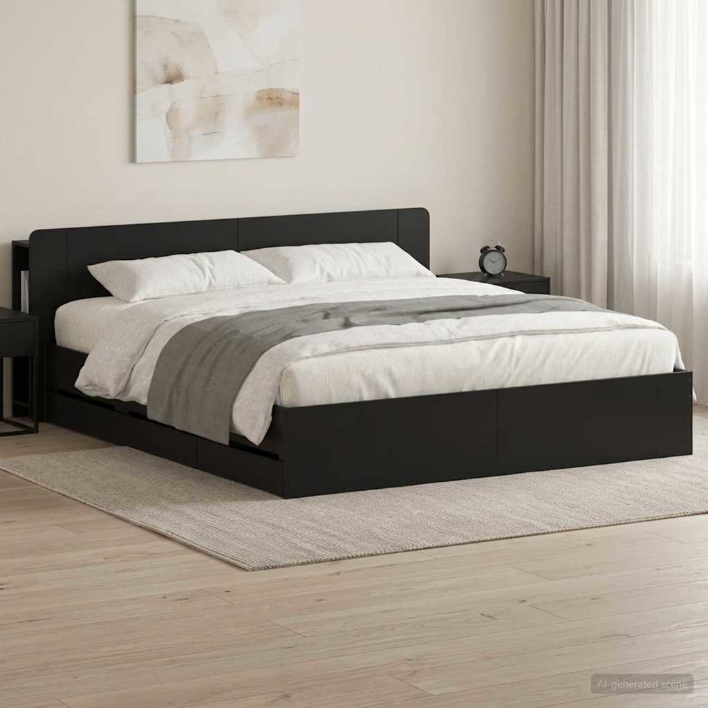 Bed Frame with Storage Black 200 x 200 cm Engineered Wood