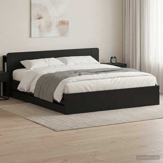 Bed Frame with Storage Black 200 x 200 cm Engineered Wood