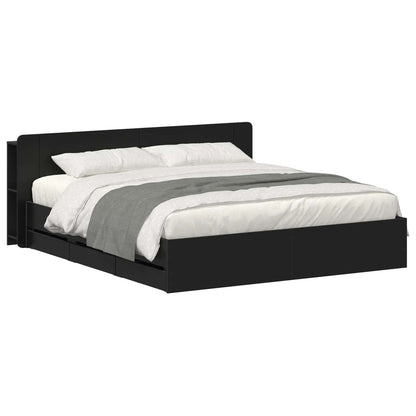 Bed Frame with Storage Black 200 x 200 cm Engineered Wood