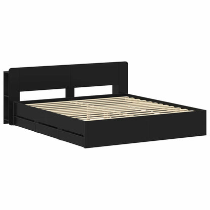 Bed Frame with Storage Black 200 x 200 cm Engineered Wood