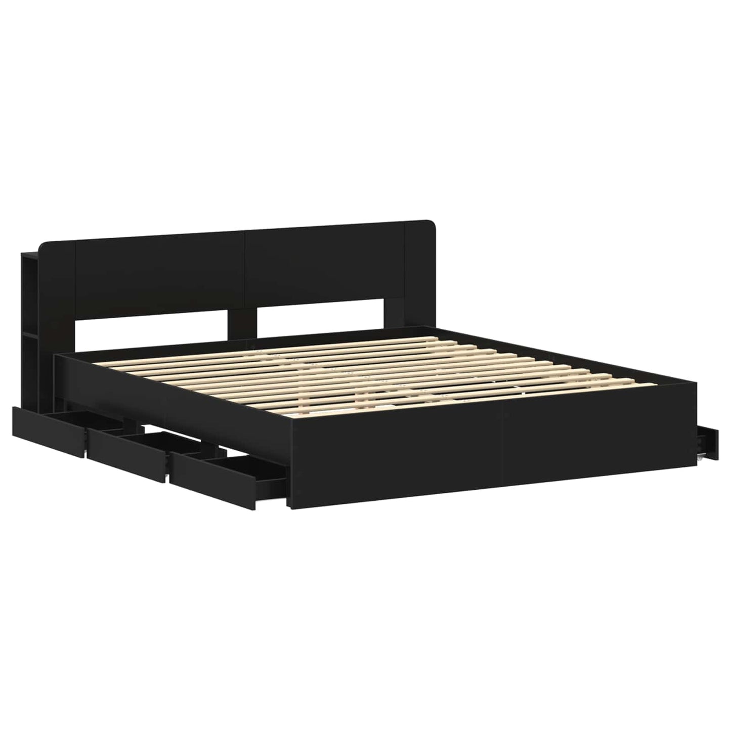 Bed Frame with Storage Black 200 x 200 cm Engineered Wood