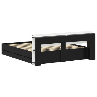 Bed Frame with Storage Black 200 x 200 cm Engineered Wood