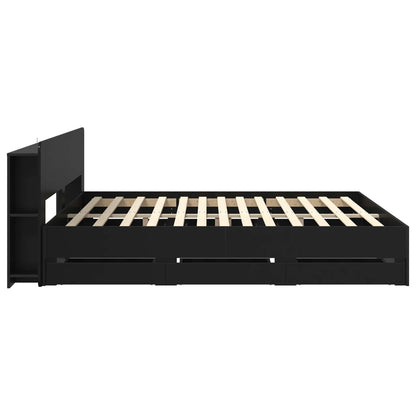 Bed Frame with Storage Black 200 x 200 cm Engineered Wood