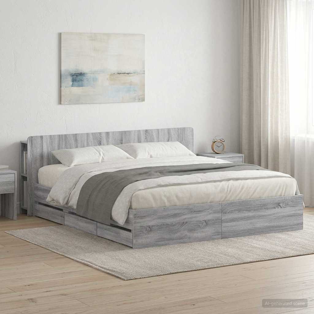 Bed Frame with Storage Grey Sonoma 200 x 200 cm Engineered Wood