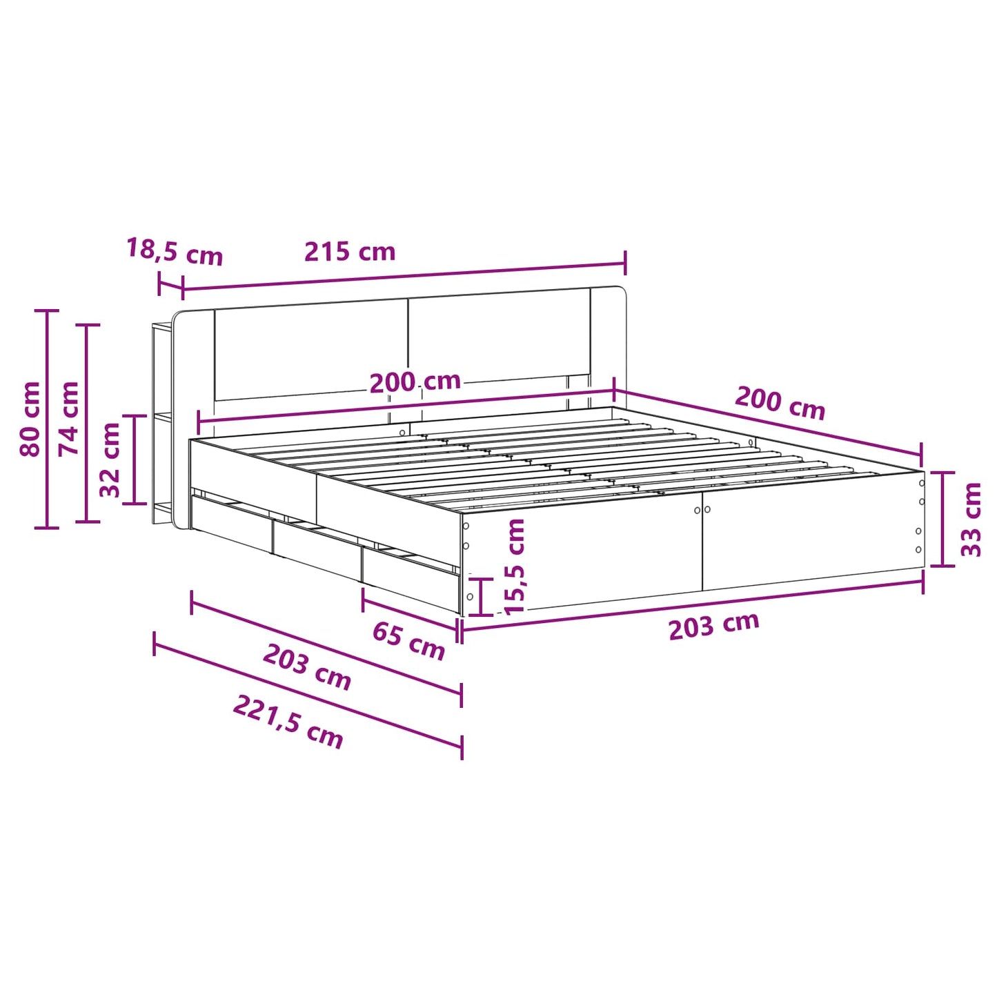 Bed Frame with Storage Grey Sonoma 200 x 200 cm Engineered Wood