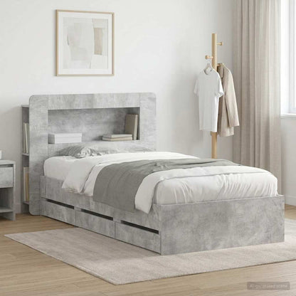 Bed Frame with Storage with Headboard Concrete Grey 75 x 190 cm