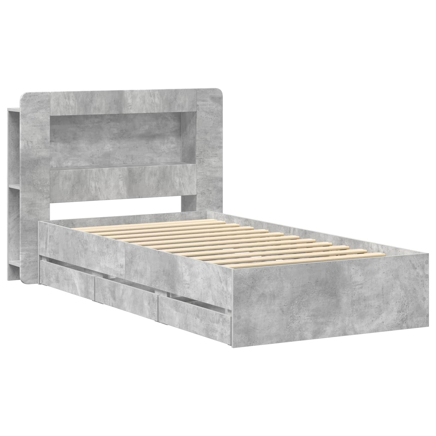 Bed Frame with Storage with Headboard Concrete Grey 75 x 190 cm