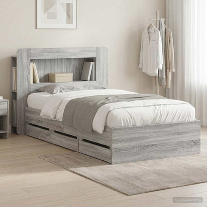 Bed Frame with Storage Grey Sonoma 75 x 190 cm Engineered Wood