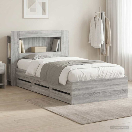 Bed Frame with Storage Grey Sonoma 75 x 190 cm Engineered Wood