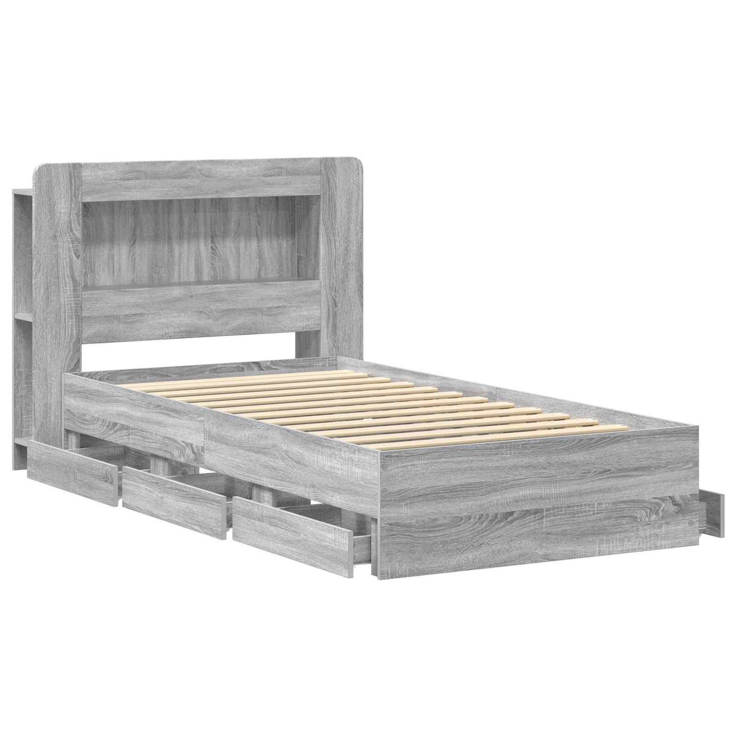 Bed Frame with Storage Grey Sonoma 75 x 190 cm Engineered Wood