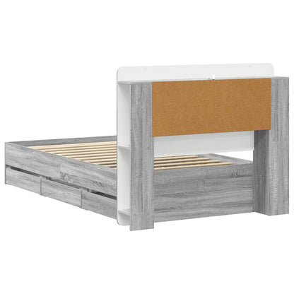 Bed Frame with Storage Grey Sonoma 75 x 190 cm Engineered Wood