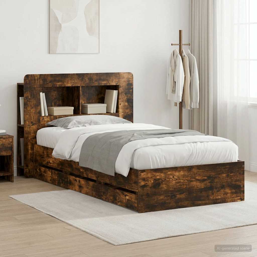 Bed Frame with Storage Smoked Oak 75 x 190 cm Engineered Wood
